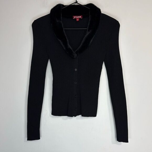 Staud Celina Faux Fur Collar Cardigan S - Picture 2 of 7